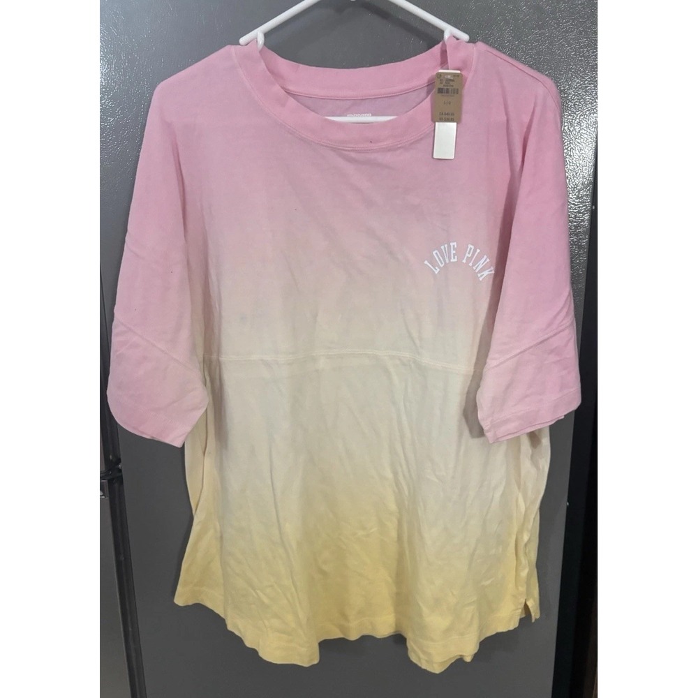 Victoria's Secret PINK Women's Large Logo Varsity Crew Tee‎ Shirt Ombre NEW